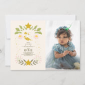 Invitation Photo Vintage Céleste Botanique 1er anniversaire (Devant)