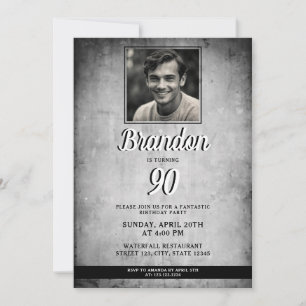 Invitation Photo Vintage classique noir et blanc 90e annivers