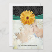 Invitation Photo Vintage Damask Emerald Gerber Daisy Mariage (Dos)