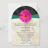 Invitation Photo Vintage Damask Emerald Pink Gerber Mariage (Devant)