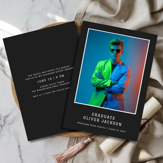 Invitation Photo vintage Electric Blue Retro Graduation