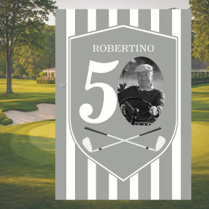 Invitation Photo Vintage Golfeur Gris Blanc 50e Anniversaire