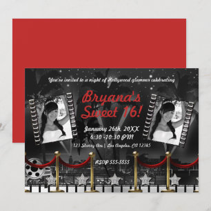 Invitation Photo vintage noir blanc tapis rouge Hollywood