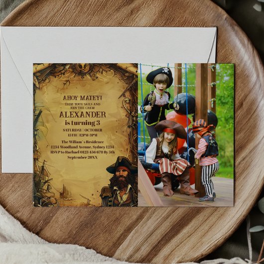 Invitation Photo Vintage Pirate fête d'anniversaire Ahoy Mate