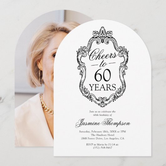 Invitation Photo Vintage Rococo Fête des 60 ans (Devant / Derrière)