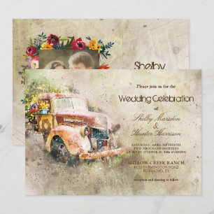 Invitation Photo Vintage Rustic Old Truck Mariage tendance
