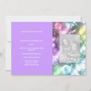 Invitation photo violet de bulles amusantes Rainbo