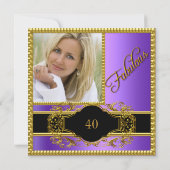 Invitation Photo violette 40e anniversaire fête Elegant Gold (Dos)