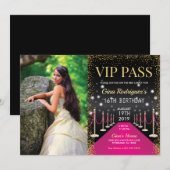 Invitation Photo VIP Pass Hollywood Pink Red Carpet Anniversa (Devant / Derrière)