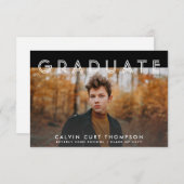 Invitation Photo virtuelle moderne Black Graduation pour garç (Devant / Derrière)