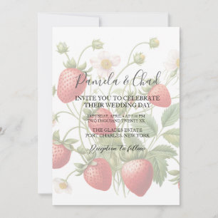 Invitation Photo Watercolor Strawberries Code QR Mariage