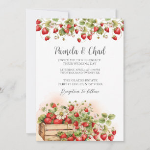 Invitation Photo Watercolor Strawberries Code QR Mariage