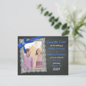 Invitation Photo Wedding Enregistrer la Date Chalkboard Blue (Debout devant)