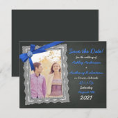 Invitation Photo Wedding Enregistrer la Date Chalkboard Blue (Devant / Derrière)