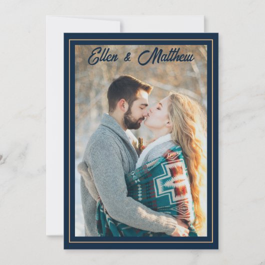 Invitation Photo Wedding Save the Date Modern Navy avec Gold (Devant)