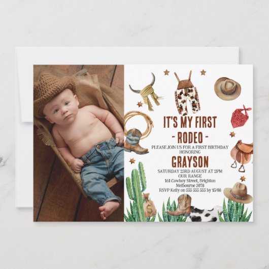 Invitation Photo Western Cactus Mon premier Rodeo Cowboy 1er (Devant)