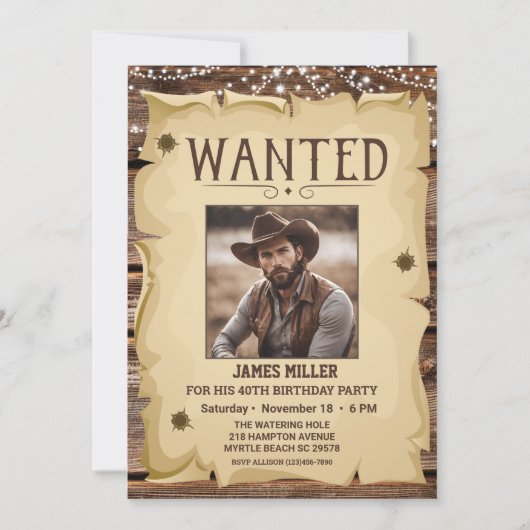 Invitation Photo Western Funny Poster Recherché 40e anniversa (Devant)