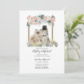 Invitation Photo Whimsical Aquarelle Chat Rose Blanc Floral (Debout devant)