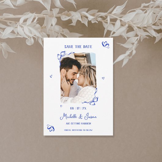 Invitation Photo Whimsical Blue Main unique tirée française B