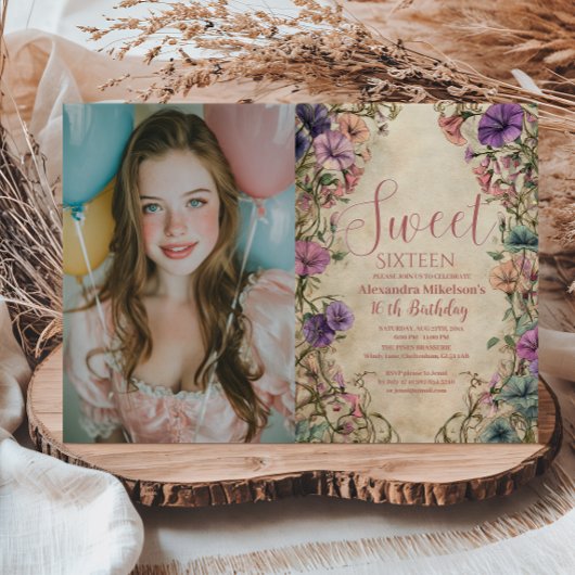 Invitation Photo Whimsical Pastel Wildflower Sweet 16