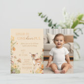 Invitation Photo Whimsical Woodland Deer First Birday (Debout devant)