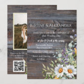 Invitation Photo White Daisy Code QR Mariage (Devant / Derrière)