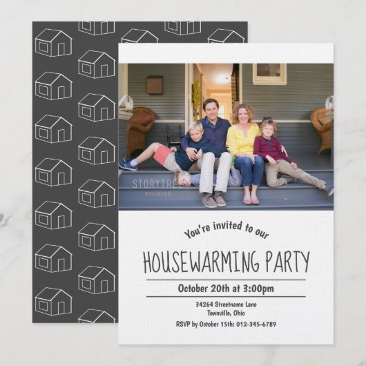 Invitation Photo White Grey Houclier (Devant / Derrière)