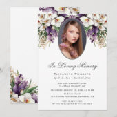 Invitation Photo White Purple Orchid Funeral Service (Devant / Derrière)