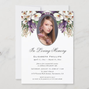 Invitation Photo White Purple Orchid Funeral Service