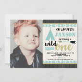 Invitation photo Wild One 1er anniversaire turquoi (Devant)