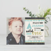 Invitation photo Wild One 1er anniversaire turquoi (Debout devant)