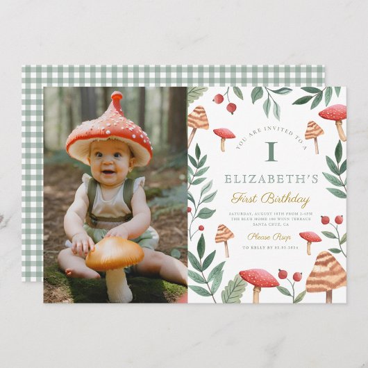 Invitation Photo Woodland forest musroom Premier anniversaire