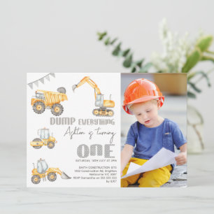 Invitation Photo Yellow Dump Construction 1er anniversaire
