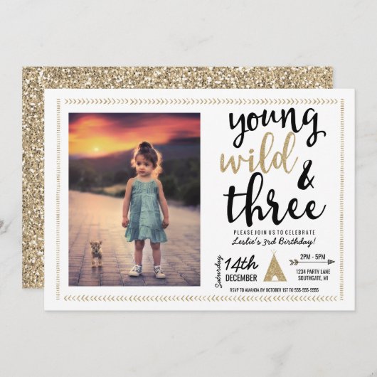 Invitation photo Young Wild et Trois ans (Devant / Derrière)