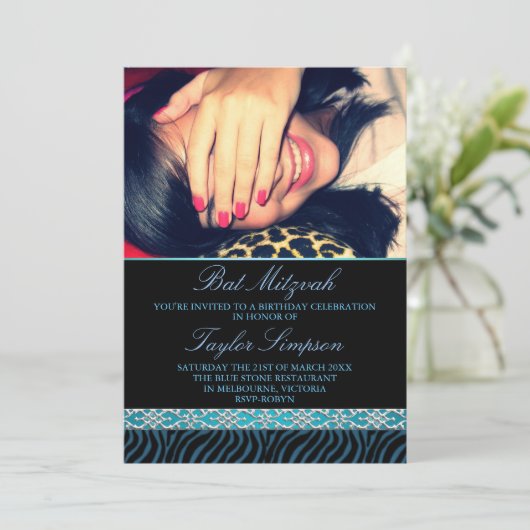 Invitation Photo Zebra Imprimer Bat mitzvah Anniversaire invi (Debout devant)