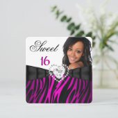 Invitation Photo Zebra Pink Silver Sweet 16 Seize Anniversair (Debout devant)