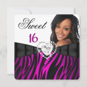 Invitation Photo Zebra Pink Silver Sweet 16 Seize Anniversair (Devant)