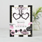 Invitation Photobooth de fête d'anniversaire Sweet 16 noir ro (Debout devant)