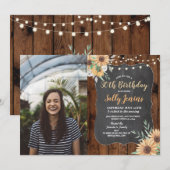 Invitation PhotoFête d'anniversaire Rustique Fleur de Tournes (Devant / Derrière)