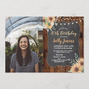 Invitation PhotoFête d'anniversaire Rustique Tournesol Floral