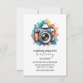 Invitation photographe caméra aquarelle ANNIVERSAIRE (Devant)