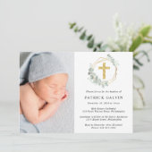 Invitation Photographie de baptême à l'aquarelle Eucalyptus G (Debout devant)