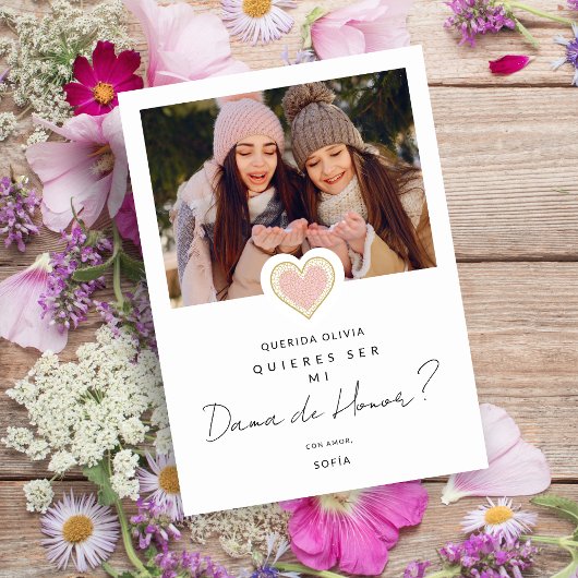 Invitation Photographie de Coeur rose espagnol Dama de Honor 