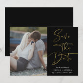 Invitation Photographie de la calligraphie Gold & Black Enreg (Devant / Derrière)