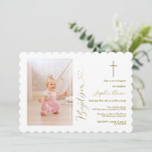 Invitation Photographie de la fille d'or moderne Baptême (Debout devant)