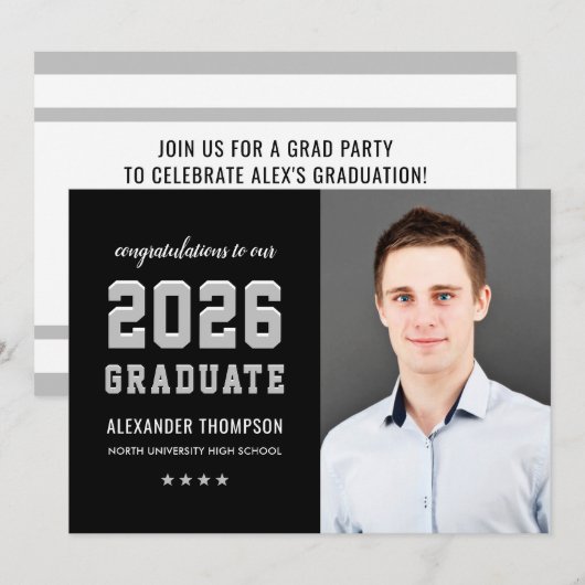 Invitation Photographie du Graduate Black Grey Party 2023 (Devant / Derrière)