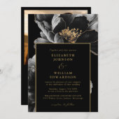 Invitation Photographie Florale Chic Noir Et Or Code QR Maria (Devant / Derrière)