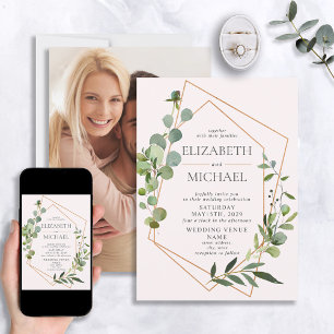 Invitation Photographie géométrique Eucalyptus rose pâle