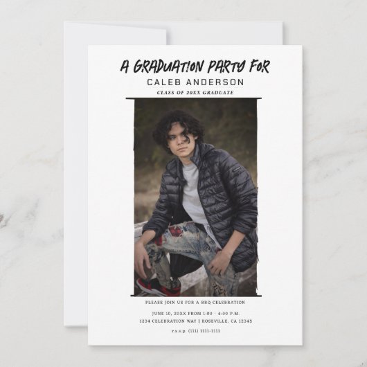 Invitation Photographie minimale blanche Fête de graduation p (Devant)
