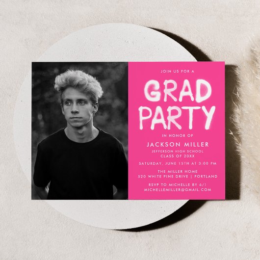 Invitation Photographie moderne Hot Pink Spray Paint Party Gr